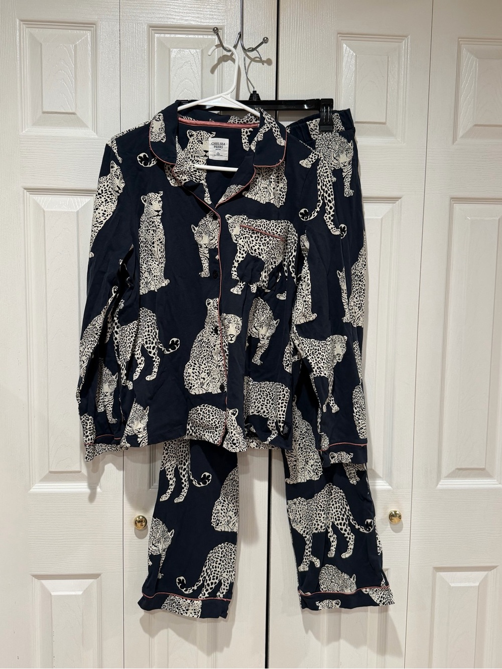 Women’s Leopard-Print Navy Pajama Set - Classic Button-Front